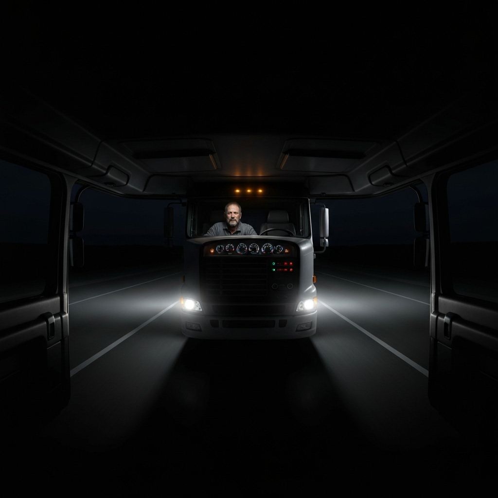 Long-haul truck at night