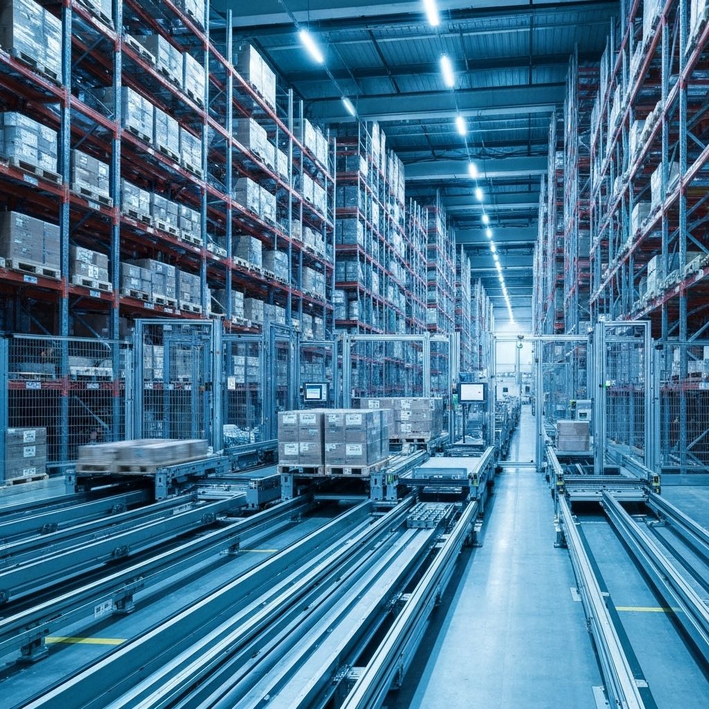 Warehouse racks with pallets